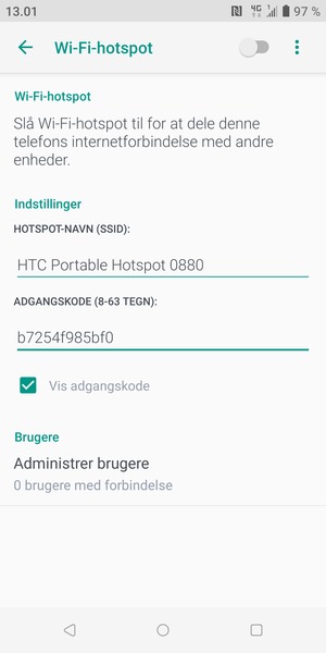 Indtast en Wi-Fi-hotspot adgangskode på minimum 8 tegn