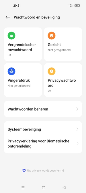Om uw schermvergrendeling te activeren, ga naar het Wachtwoord en beveiliging-menu en selecteer Vergrendelscherm wachtwoord
