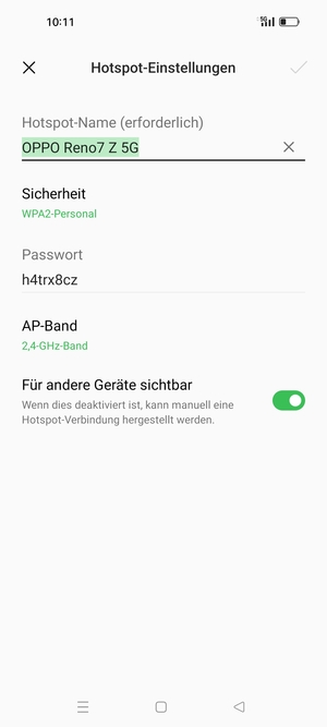 Geben Sie eine WLAN-Hotspot-Passwort mit mindestens 8 Zeichen ein und wählen Sie OK