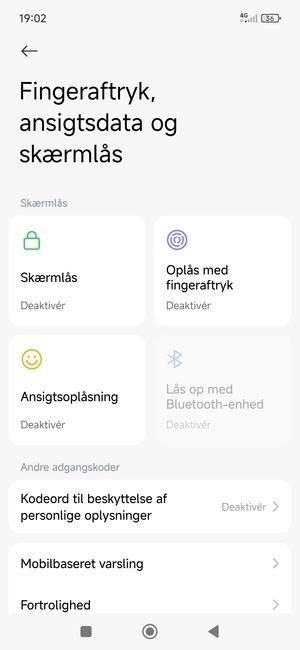 For at aktivere din skærmlås, vend tilbage til menuen Fingeraftryk, ansigtsdata og skærmlås og vælg Skærmlås