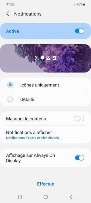 Sélectionnez votre options préférées et sélectionnez Effectué