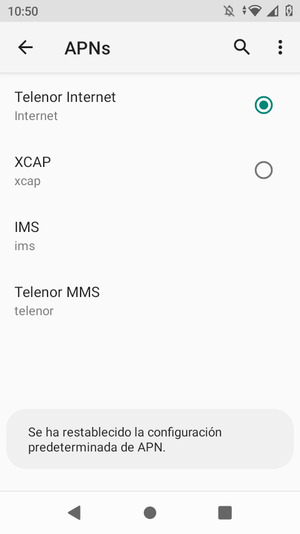 El teléfono se reiniciará con la configuración predeterminada de Internet y MMS