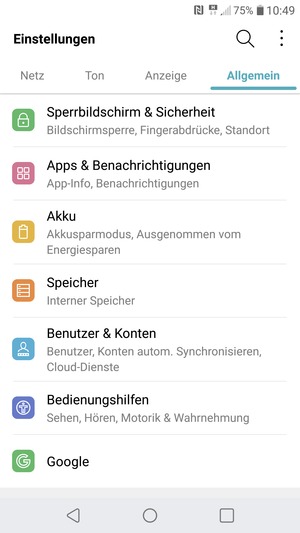 Wählen Sie Allgemein und Sperrbildschirm & Sicherheit