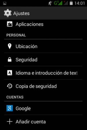 Desplácese y seleccione Seguridad