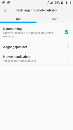 Slå Dataroaming til eller fra