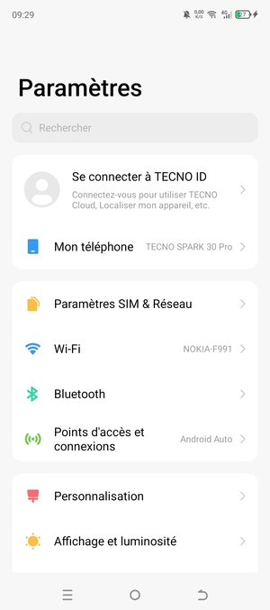 Sélectionnez Paramètres SIM & Réseau