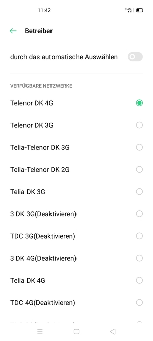 Wählen Sie einen Netzbetreiber von der Liste