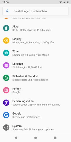 Scrollen Sie und wählen Sie System