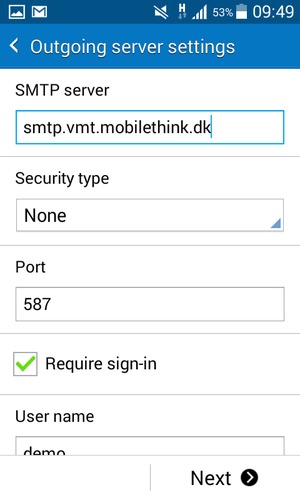 Enter Outgoing server address