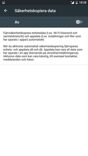 Aktivera Säkerhetskopiera data