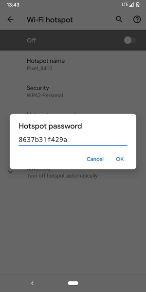 Enter a Wi-Fi hotspot password of at least 8 characters and select OK