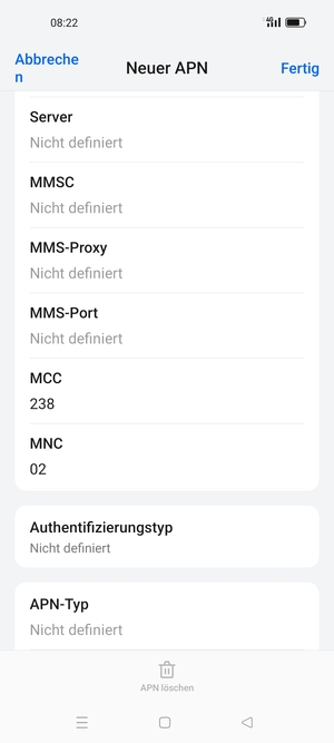 Scrollen Sie nach unten und geben Sie MMS-Informationen ein