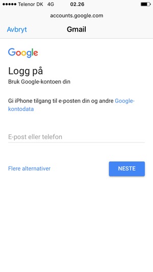 Skriv inn e-postadresse og velg NESTE