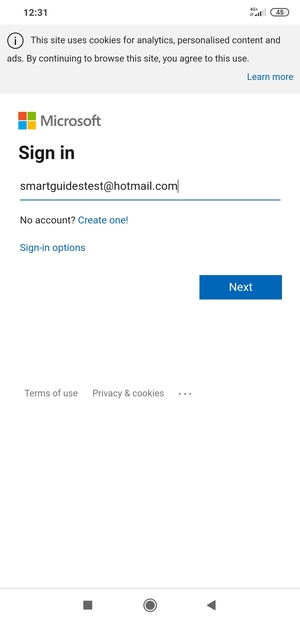 Enter your Hotmail address and select Next