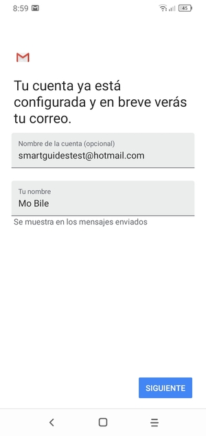 Déle a su cuenta un nombre y escriba su nombre. Seleccione SIGUIENTE