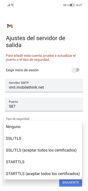 Seleccione Ninguno y SIGUIENTE
