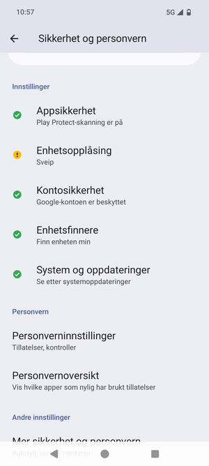 Bla til og velg Mer sikkerhet og personvern