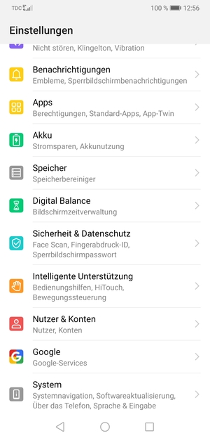 Gehen Sie zurück zum Einstellungen Menü und wählen Sie Nutzer & Konten