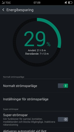 För att aktivera Super-strömspar, återgå till Energibesparing-menyn