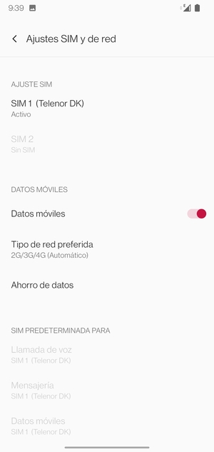 Seleccione SIM 1 o SIM 2