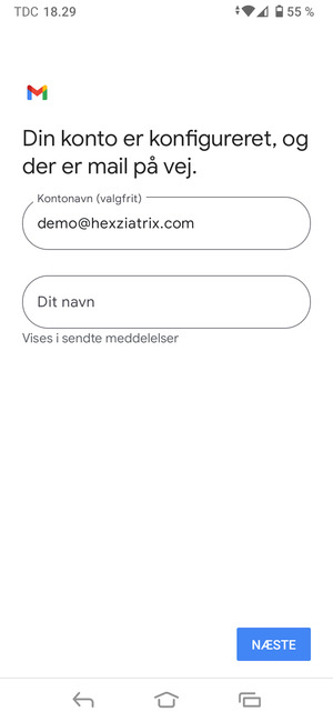 Giv din konto et navn og indtast dit navn. Vælg NÆSTE