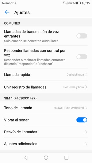 Desplácese a SIM 1 o SIM 2 y seleccione Ajustes adicionales