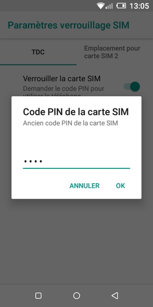 Saisissez votre Ancien code PIN de la carte SIM et sélectionnez OK