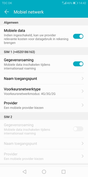Schakel Gegevensroaming in of uit