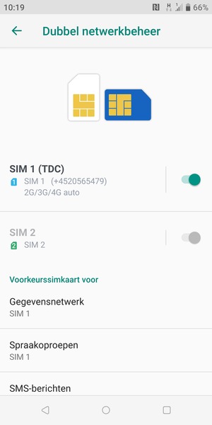 Selecteer SIM 1 of SIM 2