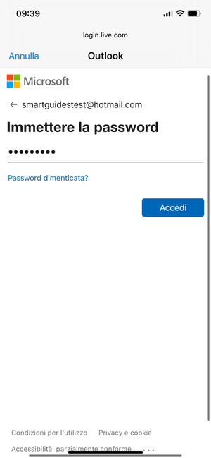 Inserisci il tuo indirizzo password e seleziona Accedi