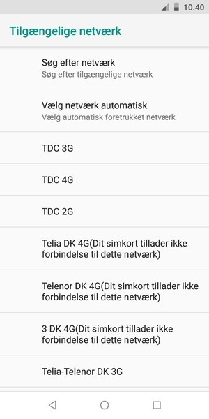 Vælg en netværksudbyder fra listen