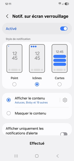 Sélectionnez votre options préférées et sélectionnez Effectué