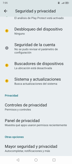 Para cambiar el PIN de la tarjeta SIM, vaya al menú Seguridad y privacidad y seleccione Mayor seguridad y privacidad