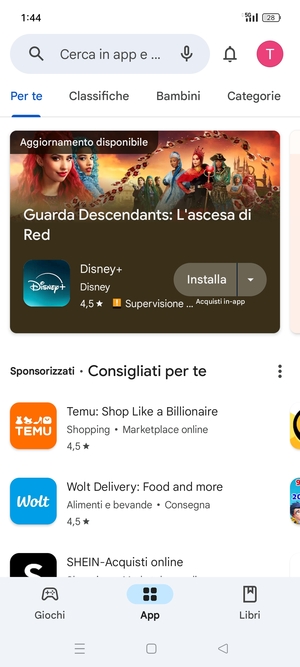 Seleziona la barra di ricerca