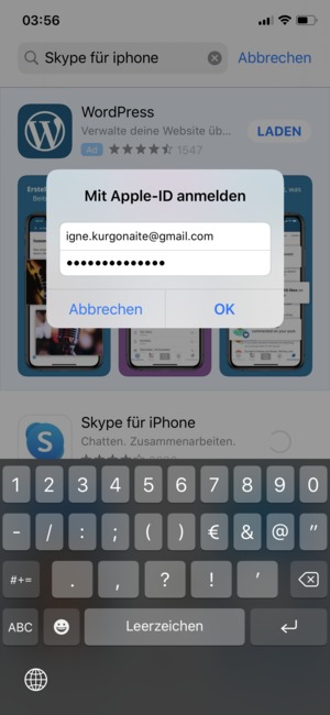 Geben Sie Ihre Apple ID Benutzername und Kennwort ein und wählen Sie OK