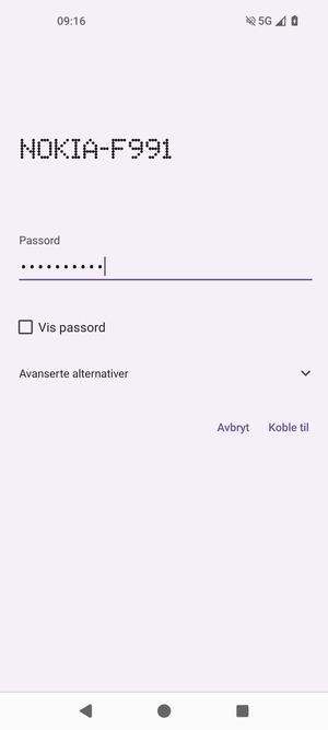 Skriv inn Wi-Fi-passord og velg Koble til
