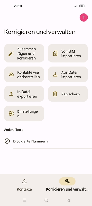 Wählen Sie Von SIM importieren