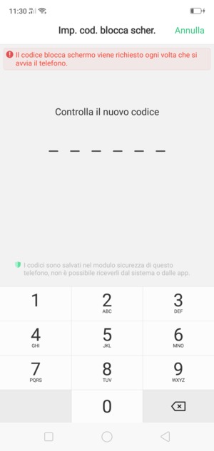 Conferma il tuo Nuovo codice