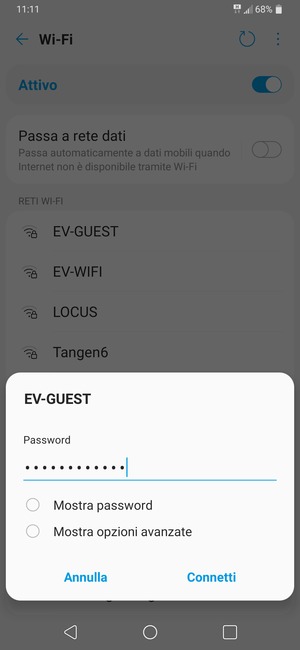 Inserisci la password del Wi-Fi e seleziona Connetti