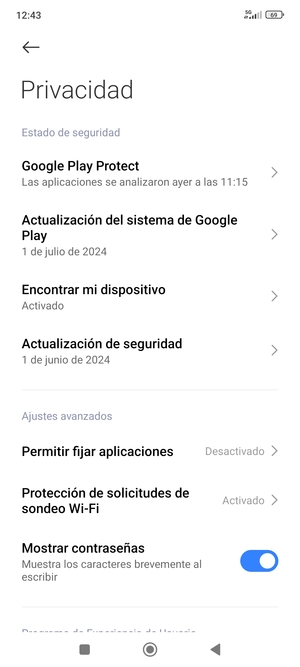 Seleccione Actualización del sistema de Google Play