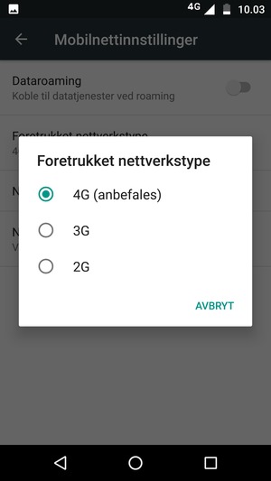 Velg ønsket alternativ