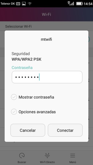 Introduzca la contraseña de Wi-Fi y seleccione Conectar