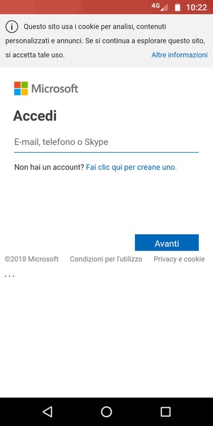 Inserisci il tuo indirizzo email e seleziona Avanti