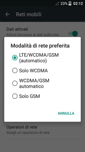 Seleziona Solo GSM per abilitare 2G