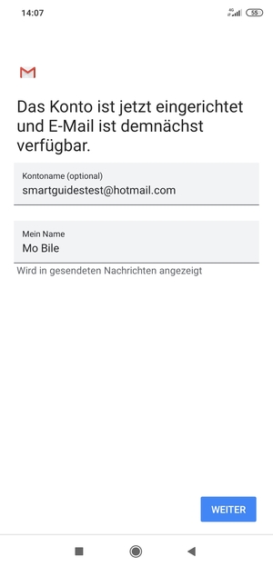 Geben Sie Ihrem Konto einen Namen und geben Sie Ihren Namen ein. Wählen Sie WEITER