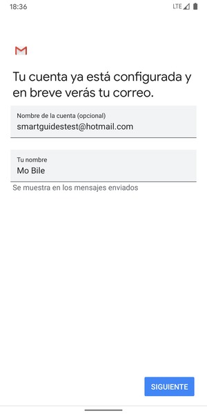 Déle a su cuenta un nombre y escriba su nombre. Seleccione SIGUIENTE