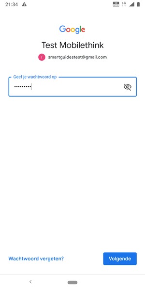 Voer uw wachtwoord in en selecteer Volgende