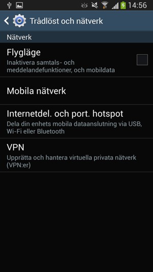 Välj Internetdel. och port. hotspot