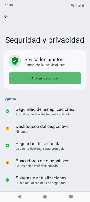 Para activar su bloqueo de pantalla, vaya al menú Seguridad y privacidad y seleccione Desbloqueo del dispositivo