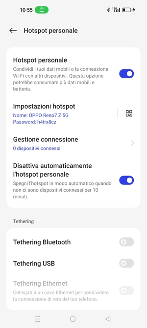Il telefono è ora pronto per essere usato come modem